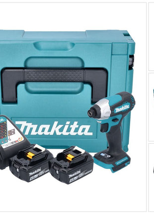 Makita DTD 157 RMJ Atornillador de impacto inalámbrico 18 V 140 Nm 1/4" sin escobillas + 2x batería 4,0 Ah + cargador + Makpac