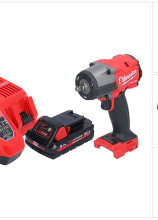 Milwaukee M18 FMTIW2F38-301 Clé à choc sans fil 18 V 745 Nm 3/8'' Brushless + 1x batterie 3,0 Ah + chargeur