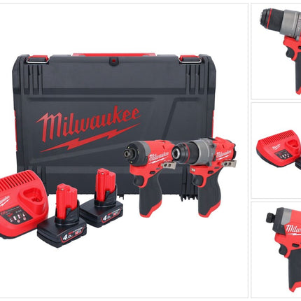 Milwaukee M12 FPP2A2-402X Kombo Set ( 4933480587 ) Perceuse-visseuse à percussion sans fil M12 FPD2 45 Nm + M12 FID2 Visseuse à percussion sans fil 170 Nm 1/4'' Brushless + 2x batterie 4,0 Ah + chargeur + HD-Box