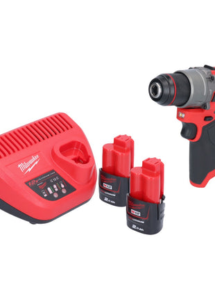 Taladro percutor inalámbrico Milwaukee M12 FPD2-202 12 V 45 Nm sin escobillas + 2x baterías 2,0 Ah + cargador