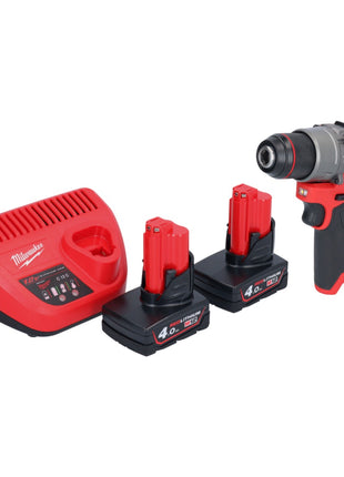 Milwaukee M12 FPD2-402 akumulatorowa wiertarka udarowa 12 V 45 Nm bezszczotkowa + 2x akumulator 4,0 Ah + ładowarka