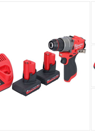 Milwaukee M12 FPD2-502 akumulatorowa wiertarka udarowa 12 V 45 Nm bezszczotkowa + 2x akumulator 5,0 Ah + ładowarka