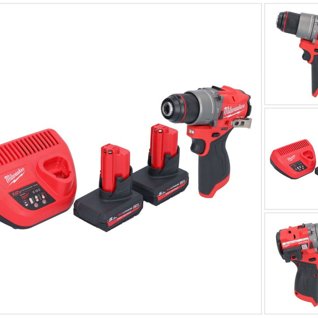 Perceuse à percussion sans fil Milwaukee M12 FPD2-502 12 V 45 Nm sans balais + 2 batteries 5,0 Ah + chargeur