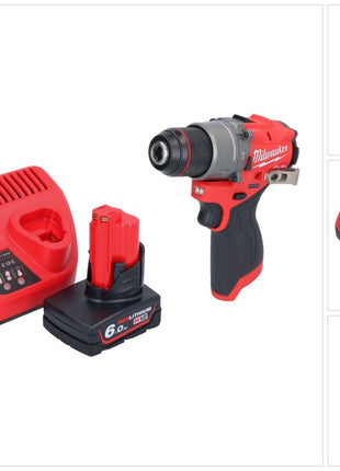 Milwaukee M12 FPD2-601 akumulatorowa wiertarka udarowa 12 V 45 Nm bezszczotkowa + 1x akumulator 6,0 Ah + ładowarka