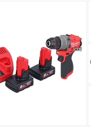 Perceuse à percussion sans fil Milwaukee M12 FPD2-602 12 V 45 Nm sans balais + 2 batteries 6,0 Ah + chargeur