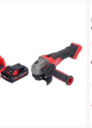 Amoladora angular a batería Milwaukee M18 FSAG115X-301 18 V 115 mm sin escobillas + 1x batería 3,0 Ah + cargador