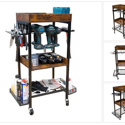 Toolbrothers Chariot d'atelier pour outils électriques et manuels en métal 86 x 45 x 30 cm ( L x l x P ) Roulettes de transport avec freins