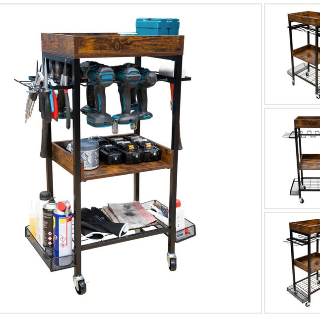 Toolbrothers Chariot d'atelier pour outils électriques et manuels en métal 86 x 45 x 30 cm ( L x l x P ) Roulettes de transport avec freins