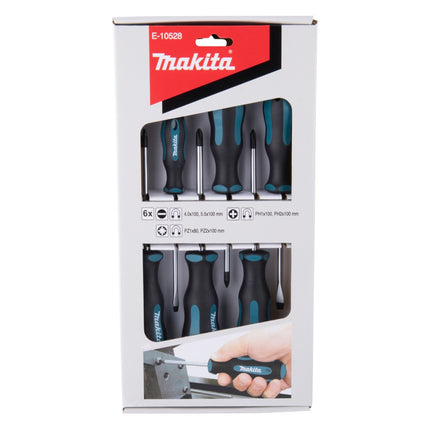 Makita E-10528 Jeu de tournevis 6 pièces SL4 / SL5,5 / PH1 / PH2 / PZ1 / PZ2