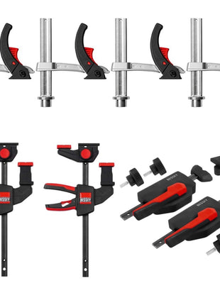 Bessey MFT-SET-A ensemble de 14 pièces pour la fixation et le serrage sur des tables multifonctionnelles pour fixer solidement les rails de guidage