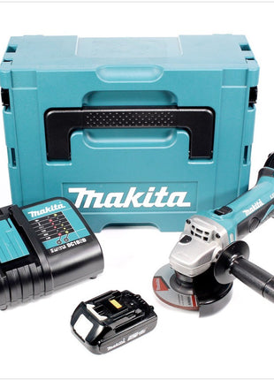 Makita DGA 452 SAJ Akku Winkelschleifer 18 V 115 mm + 2x Akku 2,0 Ah + Ladegerät + Makpac - Toolbrothers