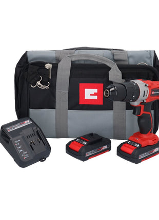 Einhell TE-CD 18/2 Li-Kit akumulatorowa wiertarka udarowa 18 V 44 Nm + 2x akumulator 1,5 Ah + ładowarka + torba