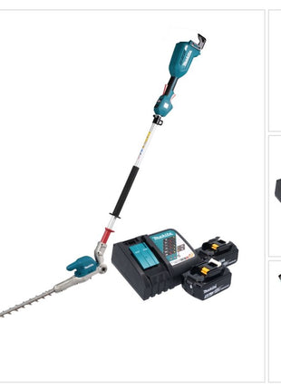 Cortasetos a batería Makita DUN 500 WRT2 18 V 50 cm sin escobillas + 2x baterías 5,0 Ah + cargador