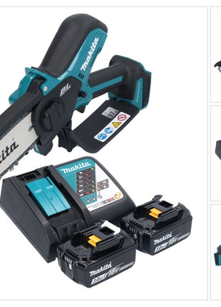 Motosierra a batería Makita DUC 150 RF2 18 V 15 cm sin escobillas + 2x baterías 3,0 Ah + cargador