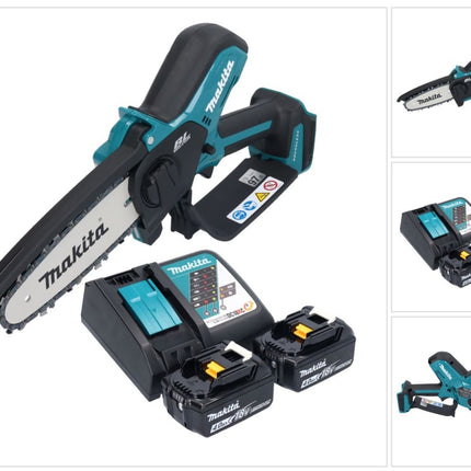 Makita DUC 150 RM2 Tronconneuse d'elagage sans fil 18 V 15 cm Brushless + 2x batterie 4,0 Ah + kit chargeur