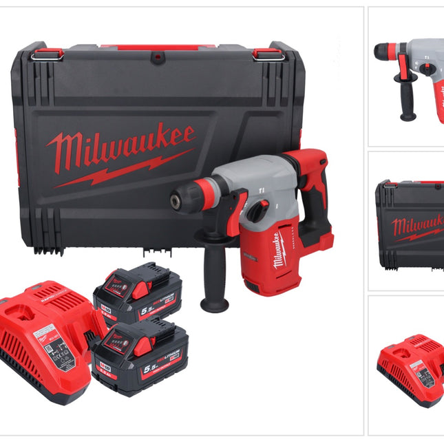 Marteau combiné à batterie Milwaukee M18 BLHX-552X 18 V 2,3 J brushless + 2x batteries 5,5 Ah + chargeur + boîtier HD