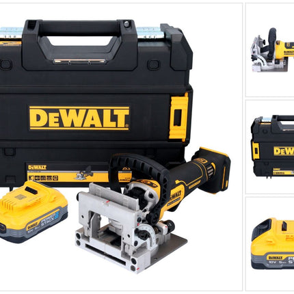 DeWalt DCW 682 NT Fraiseuse à lamelles sans fil 18 V 102 x 20 mm Brushless + 1x batterie Powerstack 5,0 Ah + TSTAK - sans chargeur