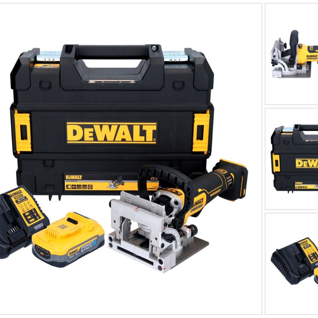 DeWalt DCW 682 H1T Fraiseuse sans fil pour chevilles plates 18 V 102 x 20 mm Brushless + 1x batterie Powerstack 5,0 Ah + chargeur + TSTAK