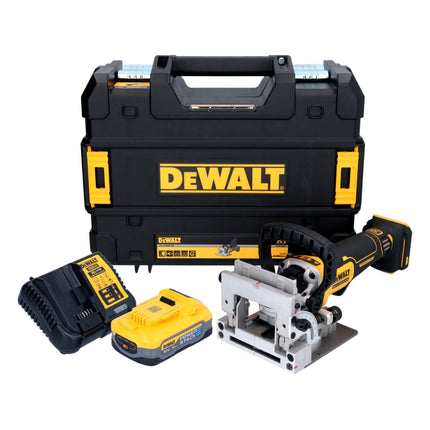 DeWalt DCW 682 H1T Fraiseuse sans fil pour chevilles plates 18 V 102 x 20 mm Brushless + 1x batterie Powerstack 5,0 Ah + chargeur + TSTAK