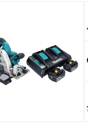 Makita DHS 900 PF2U scie circulaire à batterie 36 V (2x 18 V) 235 mm sans balais + 2x batterie 3,0 Ah + double chargeur + adaptateur Bluetooth