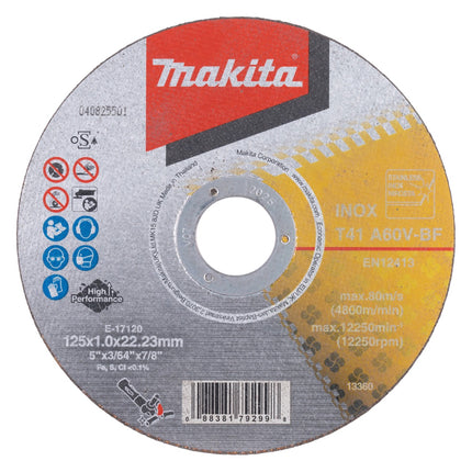 Makita E-17120-12 Disques à tronçonner INOX 125 x 1,0 x 22,23 mm A60V-BF 12 pièces en boîte