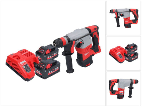 Martillo combinado a batería Milwaukee M18 HD18HX-552 18 V 2,4 J + 2x baterías 5,5 Ah + cargador