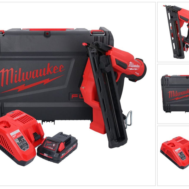 Cloueur à batterie Milwaukee M18 FN15GA-301X 18 V sans balais 32 - 64 mm + 1x batterie 3,0 Ah + chargeur + boîtier HD