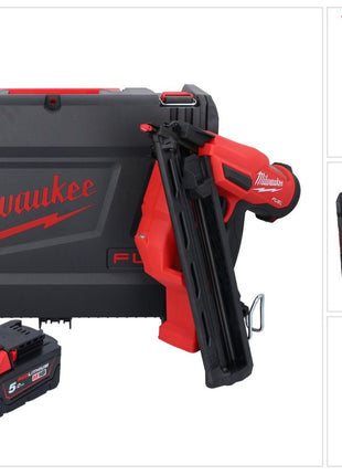 Cloueur sur batterie Milwaukee M18 FN15GA-501X 18 V sans balais 32 - 64 mm + 1x batterie 5,0 Ah + boîtier HD - sans chargeur