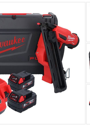 Clavadora a batería Milwaukee M18 FN15GA-502X 18 V sin escobillas 32 - 64 mm + 2x baterías 5,0 Ah + cargador + caja HD