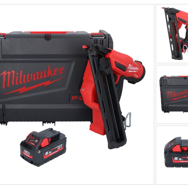 Cloueur sur batterie Milwaukee M18 FN15GA-551X 18 V sans balais 32 - 64 mm + 1x batterie 5,5 Ah + boîtier HD - sans chargeur