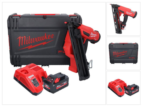 Cloueur sur batterie Milwaukee M18 FN15GA-551X 18 V sans balais 32 - 64 mm + 1x batterie 5,5 Ah + chargeur + boîtier HD