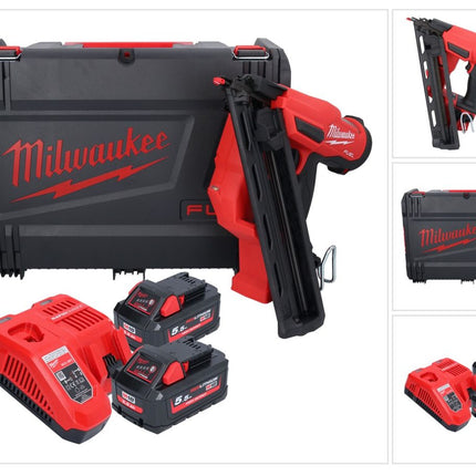 Cloueur à batterie Milwaukee M18 FN15GA-552X 18 V sans balais 32 - 64 mm + 2x batteries 5,5 Ah + chargeur + boîtier HD