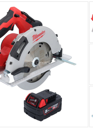 Sierra circular a batería Milwaukee M18 BLCS66-501 18 V 190 mm sin escobillas + 1x batería 5,0 Ah - sin cargador