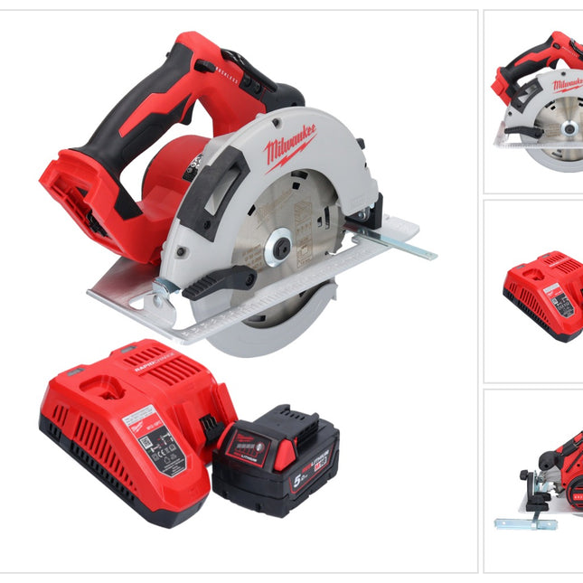 Scie circulaire à main sur batterie Milwaukee M18 BLCS66-501 18 V 190 mm sans balais + 1x batterie 5,0 Ah + chargeur