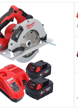 Sierra circular de mano a batería Milwaukee M18 BLCS66-502 18 V 190 mm sin escobillas + 2x baterías 5,0 Ah + cargador