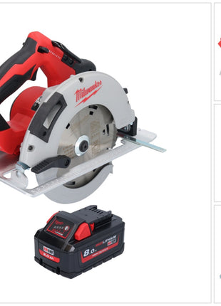 Scie circulaire à batterie Milwaukee M18 BLCS66-801 18 V 190 mm sans balais + 1x batterie 8,0 Ah - sans chargeur