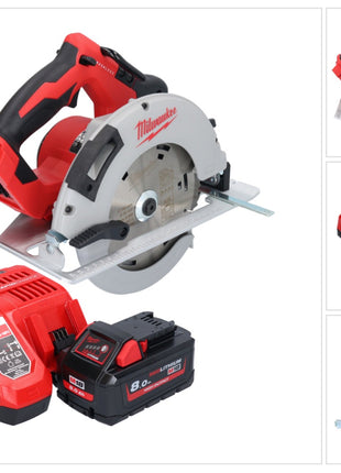 Sierra circular de mano a batería Milwaukee M18 BLCS66-801 18 V 190 mm sin escobillas + 1x batería 8,0 Ah + cargador