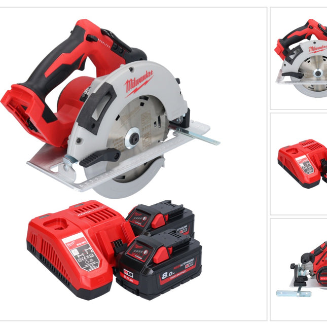 Scie circulaire manuelle à batterie Milwaukee M18 BLCS66-802 18 V 190 mm sans balais + 2x batteries 8,0 Ah + chargeur