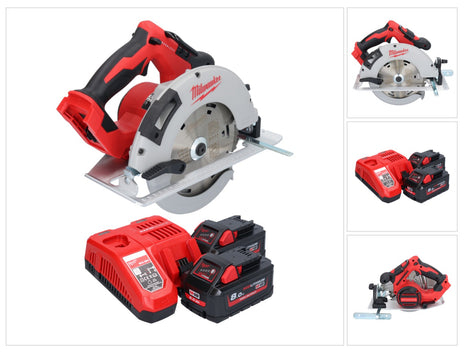 Sierra circular de mano a batería Milwaukee M18 BLCS66-802 18 V 190 mm sin escobillas + 2x baterías 8,0 Ah + cargador