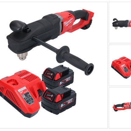 Milwaukee M18 FRAD2-502 perceuse d'angle sans fil 18 V 122 Nm Brushless + 2x batterie rechargeable 5,0 Ah + kit chargeur