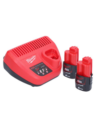 Appareil de nettoyage de tuyaux sur batterie Milwaukee M12 BDC6-202C 12 V + 2x batteries 2,0 Ah + chargeur + spirale + seau