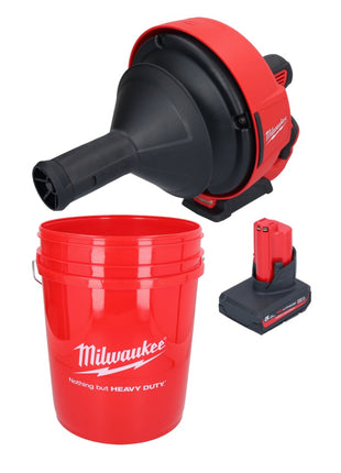 Appareil de nettoyage de tuyaux sur batterie Milwaukee M12 BDC6-501C 12 V + 1x batterie 5,0 Ah + spirale + seau - sans chargeur