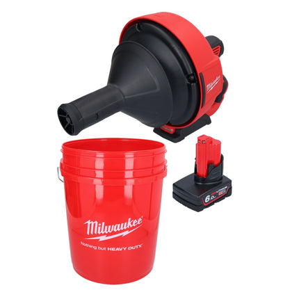 Appareil de nettoyage de tuyaux sur batterie Milwaukee M12 BDC6-601C 12 V + 1x batterie 6,0 Ah + spirale + seau - sans chargeur