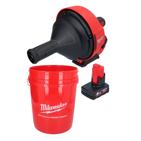 Appareil de nettoyage de tuyaux sur batterie Milwaukee M12 BDC6-601C 12 V + 1x batterie 6,0 Ah + spirale + seau - sans chargeur