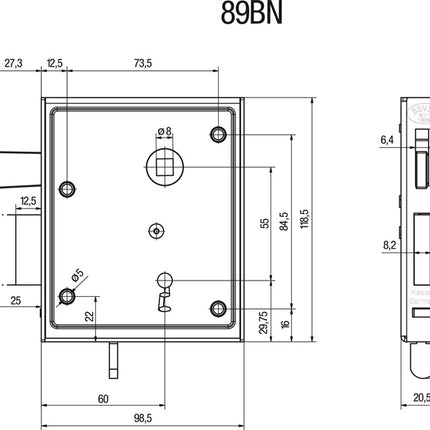 BEVER Serrure universelle de coffre 89 BK / PK DIN gauche / droite BB ( 3000251630 )