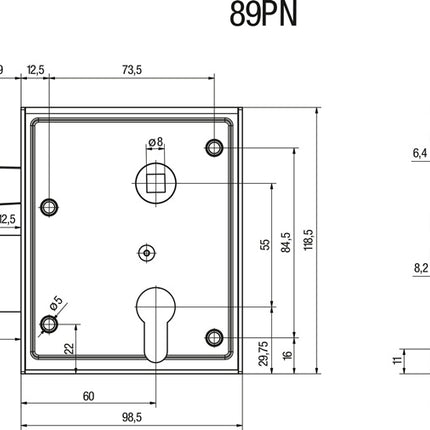 BEVER Serrure universelle de coffre 89 BK / PK DIN gauche / droite PZ ( 3000251631 )