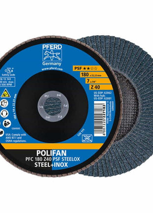 Arandela dentada PFERD POLIFAN Z PSF STEELOX Ø 180 mm grano 40 cónica (4000843245)