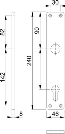 HOPPE Paire de plaques longues 202H F2 / couleur maillechort F2 ( 3000252152 )