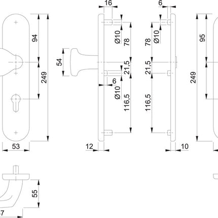 HOPPE Garniture de protection E86G/3331/3310 acier inoxydable F69 ( 3000209778 )