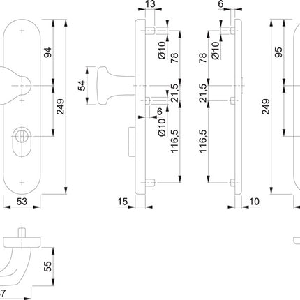 HOPPE Garniture de protection E86G/3332ZA/3310 acier inoxydable F69 ( 3000209780 )